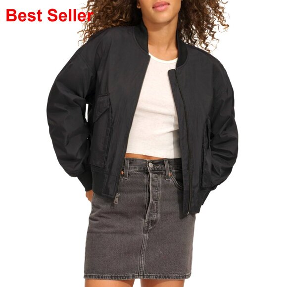 Lightweight Bomber Jacket with Rib Knit Detailing
